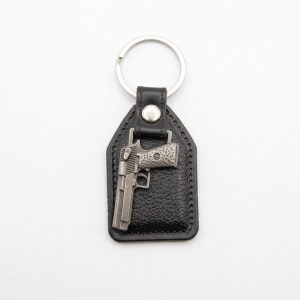 Leatherette Pistol Emblem Keyring Keyholder