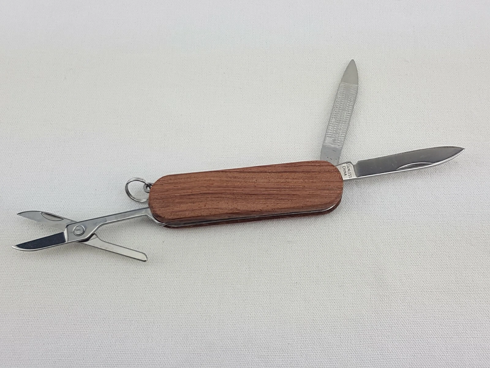 Wood Handle Multi-Tool Pocket Knife Keyring - Image 2